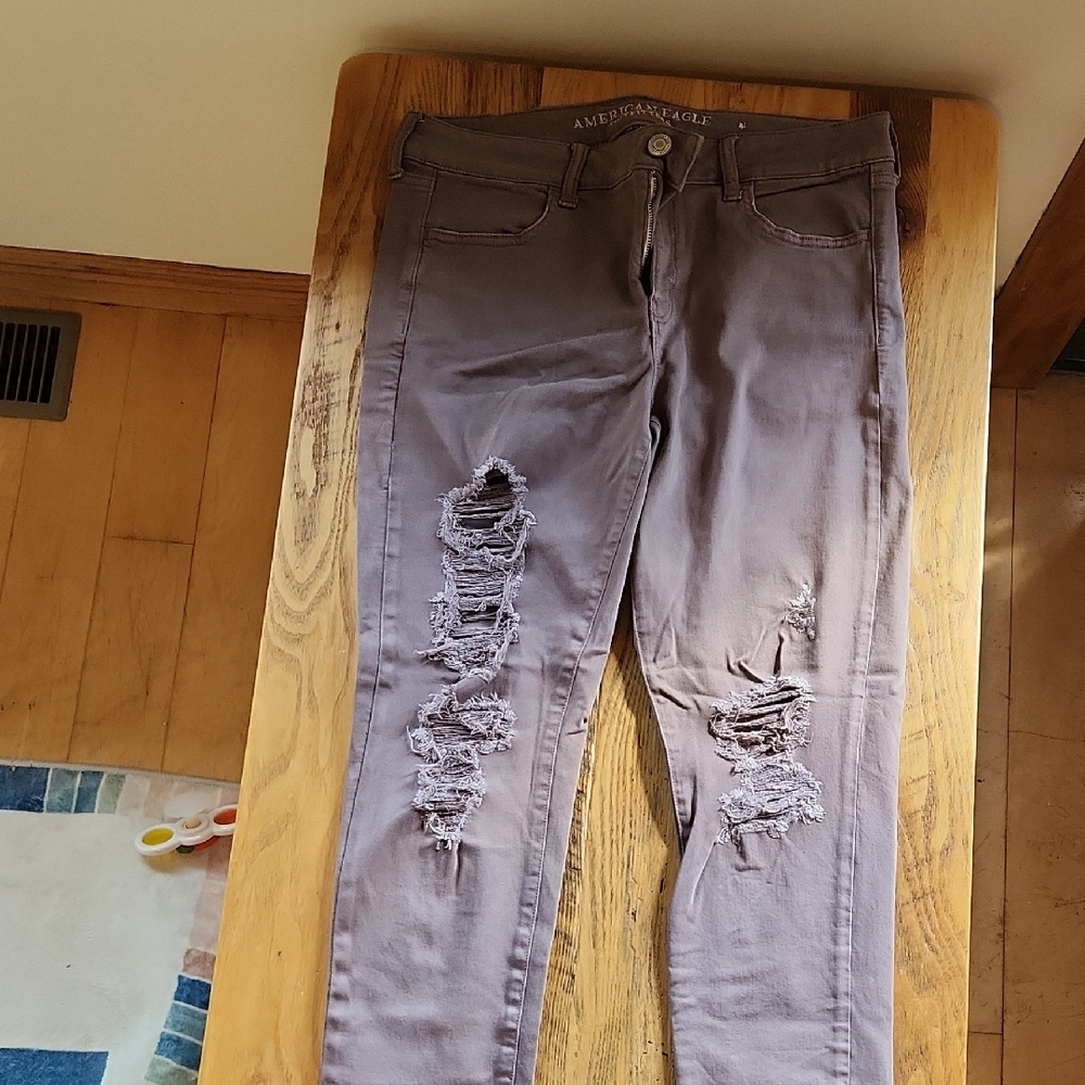 American Eagle Outfitters High Rise Distressed Jeans - Brown